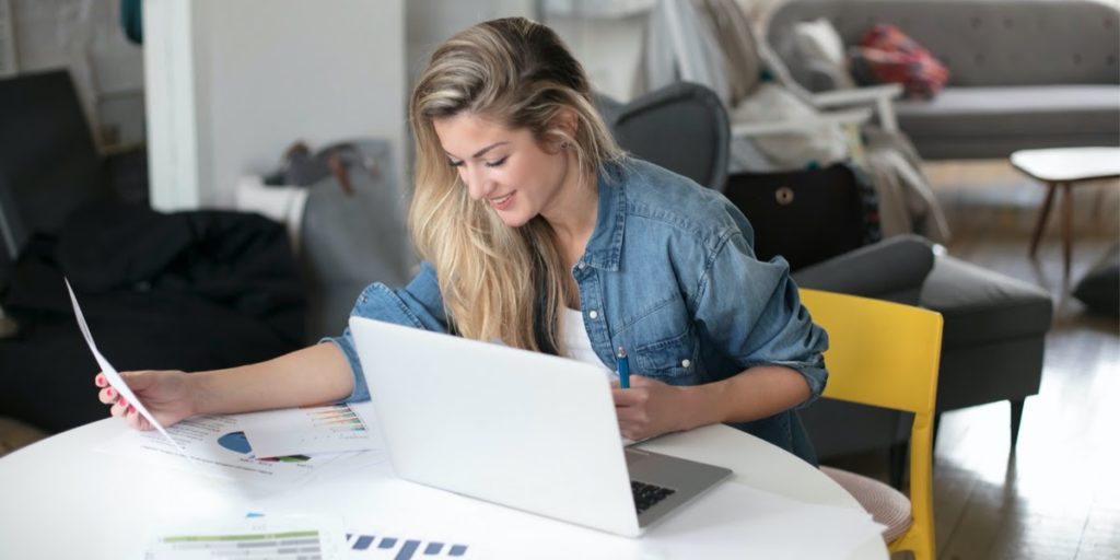 girl working and smiling