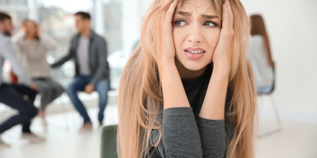 stressed blond girl