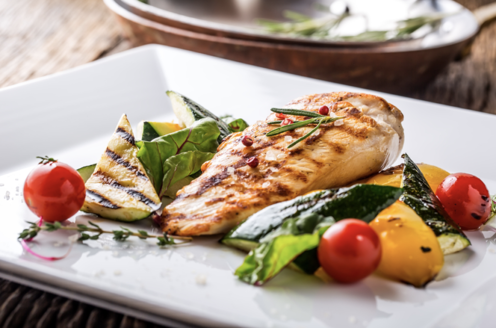 Roasted chicken breast and vegetables