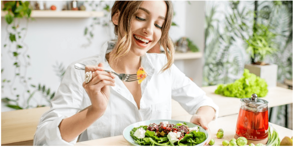woman having a bite to eat
